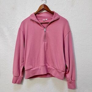 GAP Womens Pink Quarter Zip Pullover Sweatshirt Mock Neck Fleece Oversized S